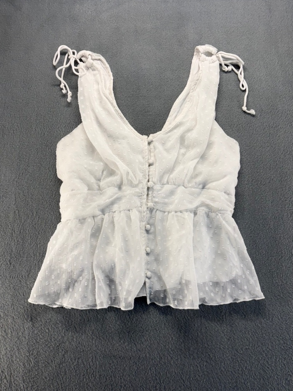 Abercrombie & Fitch Women's Swiss Dot Peplum Top Size Small White Tie Shoulder
